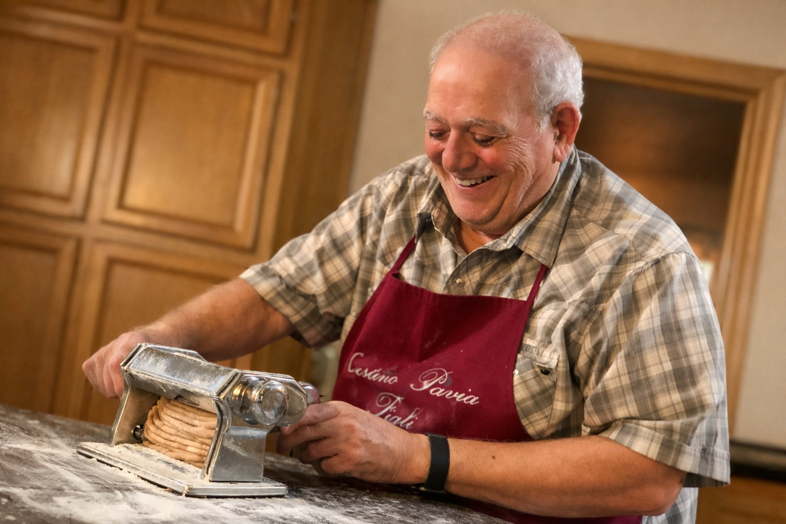 Luciano working with dough in the kitchen